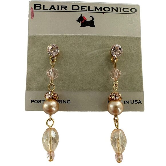 NEW/NWT Blair Delmonico Blonde Crystal and Pearl Dangle Drop Earrings - Picture 2 of 2